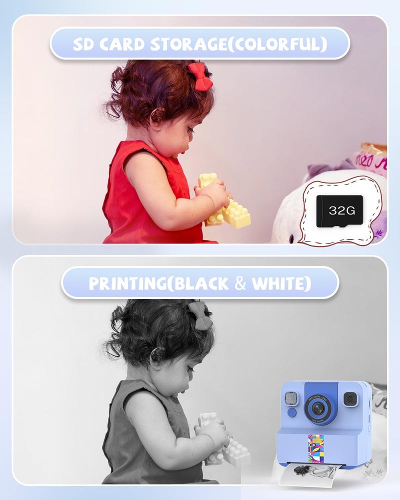 Sylvanthos Kids Camera Instant Print, Digital Camera for Kids, 180° Rotating Selfie Lens with 32GB SD Card & 2 Rolls Printing Paper Kids Toy Birthday Gifts for Boys Girls Ages 3-12, Blue - Image 5
